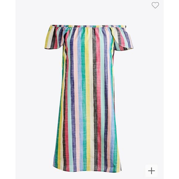 Jcrew Factory Pink Multi Striped off-the-shoulder dress - Picture 1 of 8